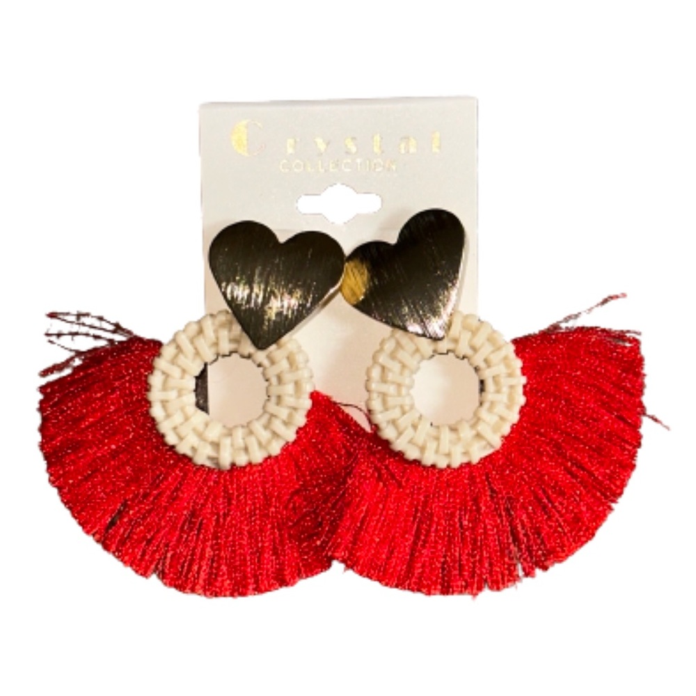 Crystal collection boho red tassel earrings NWT